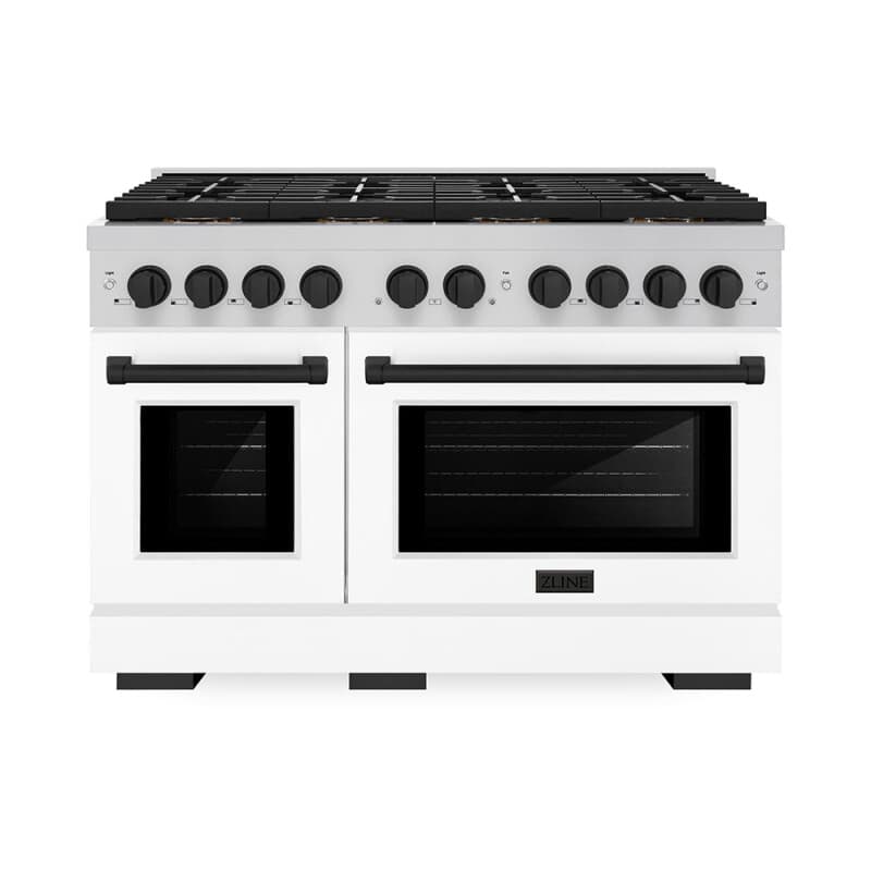 Autograph Edition 48 in. 6.7 cu. ft. Paramount Dual Fuel Range with 8 Burner DuoPro™ Cooktop and Dual Ovens with White Matte Doors and Matte Black Accents