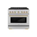 ZLINE Autograph Edition 36 in. 5.2 cu. ft. Paramount Gas Range with 6 Burner DuoPro™ Cooktop and Convection Gas Oven in Satin Stainless Steel and Champagne Bronze Accents (PSGRSZ-36-CB) view 1