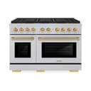 ZLINE Autograph Edition 48 in. 6.7 cu. ft. Paramount Gas Range with 8 Burner DuoPro™ Cooktop and Dual Ovens in Satin Stainless Steel and Champagne Bronze Accents (PSGRSZ-48-CB) view 1