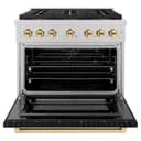 ZLINE Autograph Edition 36 in. 5.2 cu. ft. Paramount Gas Range with 6 Burner DuoPro™ Cooktop and Convection Gas Oven in Satin Stainless Steel with Black Matte Door and Polished Gold Accents (PSGRSZ-BLM36-G) view 18