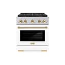 ZLINE Autograph Edition 30 in. 4.2 cu. ft. Paramount Gas Range with 4 Burner DuoPro™ Cooktop and Convection Gas Oven in Satin Stainless Steel with White Matte Door and Polished Gold Accents (PSGRSZ-WM-30-G) view 1