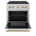 ZLINE Autograph Edition 30 in. 4.2 cu. ft. Paramount Gas Range with 4 Burner DuoPro™ Cooktop and Convection Gas Oven in Satin Stainless Steel with White Matte Door and Polished Gold Accents (PSGRSZ-WM-30-G) view 17