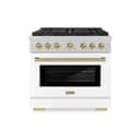 ZLINE Autograph Edition 36 in. 5.2 cu. ft. Paramount Gas Range with 6 Burner DuoPro™ Cooktop and Convection Gas Oven in Satin Stainless Steel with White Matte Door and Champagne Bronze Accents (PSGRSZ-WM-36-CB) view 1