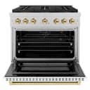 ZLINE Autograph Edition 36 in. 5.2 cu. ft. Paramount Gas Range with 6 Burner DuoPro™ Cooktop and Convection Gas Oven in Satin Stainless Steel with White Matte Door and Polished Gold Accents (PSGRSZ-WM-36-G) view 18