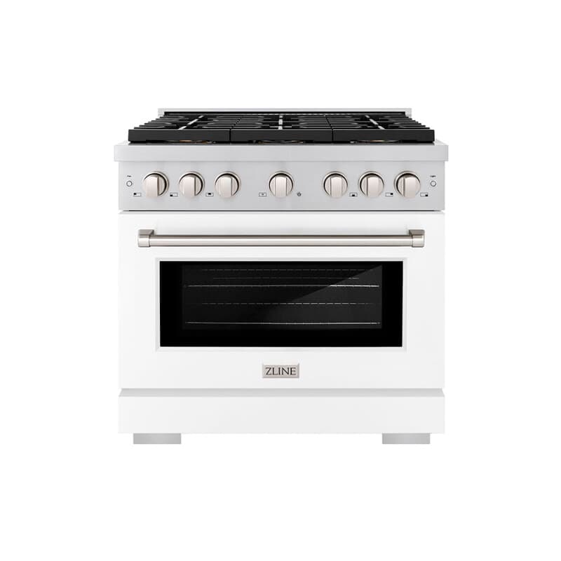 36 in. 5.2 cu. ft. Paramount Gas Range with 6 Burner DuoPro™ Cooktop and Convection Gas Oven with White Matte Door