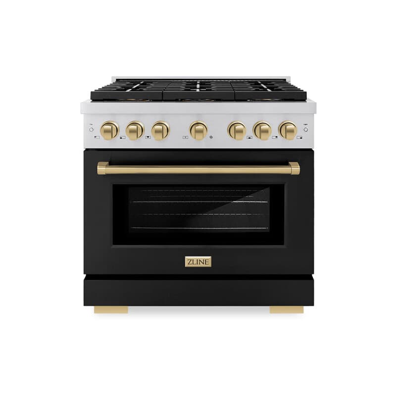 Autograph Edition 36 in. 5.2 cu. ft. Paramount Gas Range with 6 Burner DuoPro™ Cooktop and Convection Gas Oven with Black Matte Door and Champagne Bronze Accents