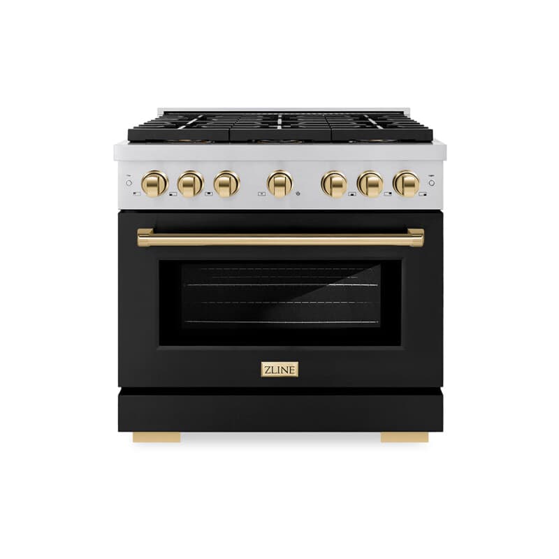 Autograph Edition 36 in. 5.2 cu. ft. Paramount Gas Range with 6 Burner DuoPro™ Cooktop and Convection Gas Oven with Black Matte Door and Polished Gold Accents