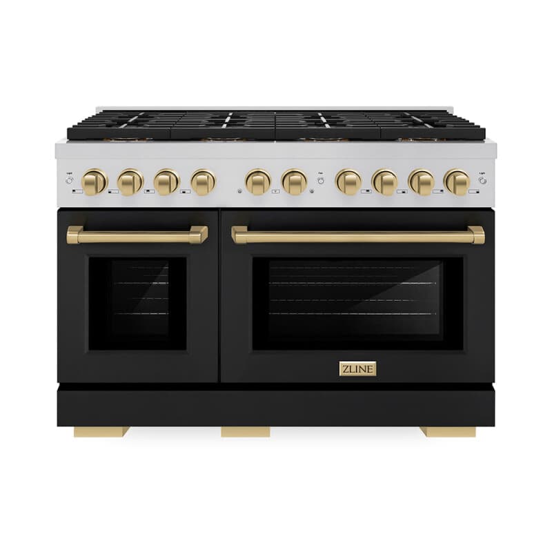 Autograph Edition 48 in. 6.7 cu. ft. Paramount Gas Range with 8 Burner DuoPro™ Cooktop and Dual Ovens with Black Matte Doors and Champagne Bronze Accents