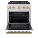 ZLINE Autograph Edition 30 in. 4.2 cu. ft. Paramount Gas Range with 4 Burner DuoPro™ Cooktop and Convection Gas Oven in Stainless Steel with White Matte Door and Champagne Bronze Accents (PSGRZ-WM-30-CB) view 16
