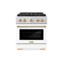 ZLINE Autograph Edition 30 in. 4.2 cu. ft. Paramount Gas Range with 4 Burner DuoPro™ Cooktop and Convection Gas Oven in Stainless Steel with White Matte Door and Polished Gold Accents (PSGRZ-WM-30-G) view 1