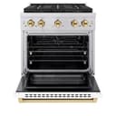 ZLINE Autograph Edition 30 in. 4.2 cu. ft. Paramount Gas Range with 4 Burner DuoPro™ Cooktop and Convection Gas Oven in Stainless Steel with White Matte Door and Polished Gold Accents (PSGRZ-WM-30-G) view 16