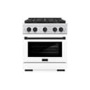 ZLINE Autograph Edition 30 in. 4.2 cu. ft. Paramount Gas Range with 4 Burner DuoPro™ Cooktop and Convection Gas Oven in Stainless Steel with White Matte Door and Matte Black Accents (PSGRZ-WM-30-MB) view 1