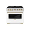 Autograph Edition 36 in. 5.2 cu. ft. Paramount Gas Range with 6 Burner DuoPro™ Cooktop and Convection Gas Oven with White Matte Door and Champagne Bronze Accents view 1