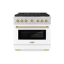 Autograph Edition 36 in. 5.2 cu. ft. Paramount Gas Range with 6 Burner DuoPro™ Cooktop and Convection Gas Oven with White Matte Door and Polished Gold Accents view 1