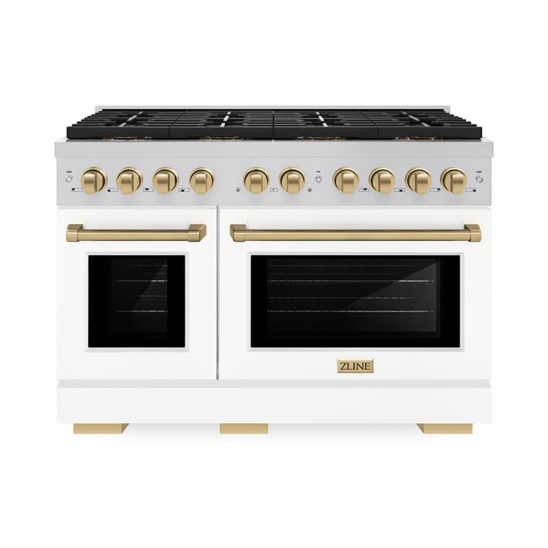 Autograph Edition 48 in. 6.7 cu. ft. Paramount Gas Range with 8 Burner DuoPro™ Cooktop and Dual Ovens with White Matte Doors and Champagne Bronze Accents
