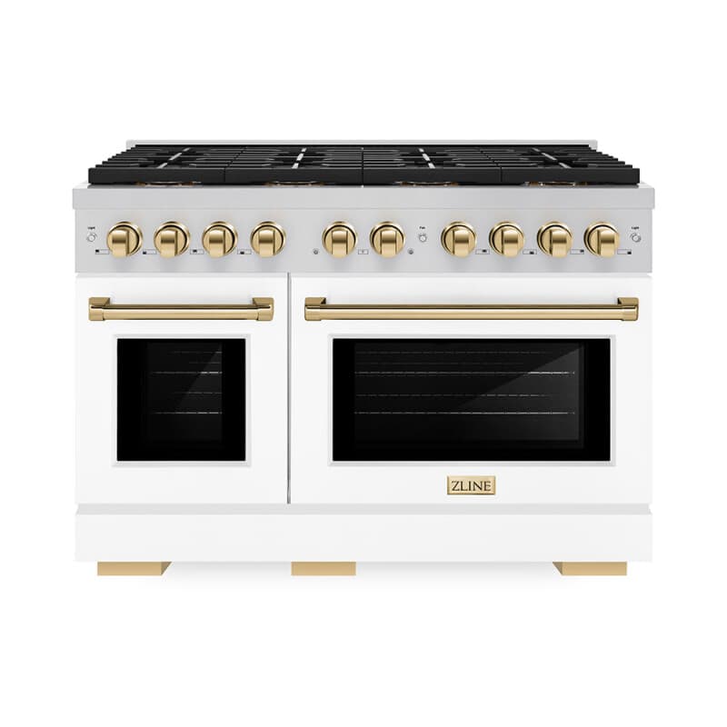 Autograph Edition 48 in. 6.7 cu. ft. Paramount Gas Range with 8 Burner DuoPro™ Cooktop and Dual Ovens with White Matte Doors and Polished Gold Accents