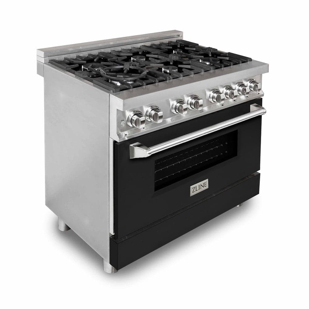 36" 4.6 cu. ft. Dual Fuel Range with Gas Stove and Electric Oven and Black Matte Door