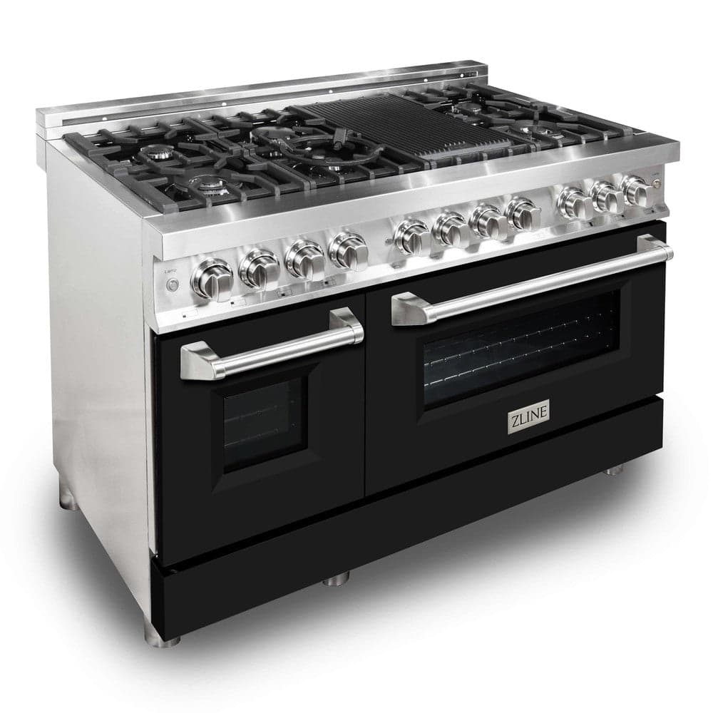 48" 6.0 cu. ft. Dual Fuel Range with Gas Stove and Electric Oven and Black Matte Door
