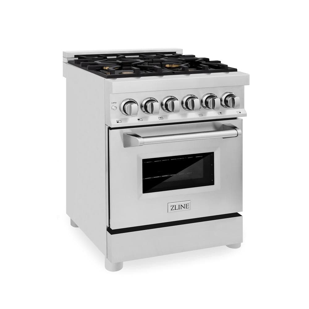 24" 2.8 cu. ft. Dual Fuel Range with Gas Stove and Electric Oven with Brass Burners
