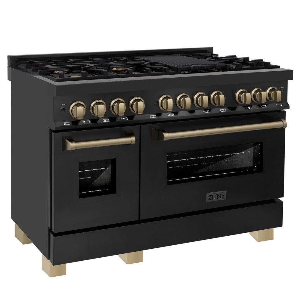 AutographEdition 48" 6.0 cu. ft. Dual Fuel Range with Gas Stove and Electric Oven in Black Stainless Steel with Champagne Bronze Accents
