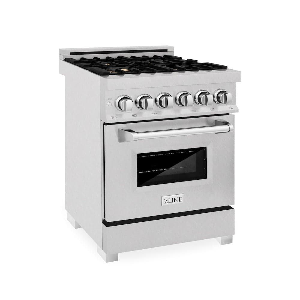 24" 2.8 cu. ft. Dual Fuel Range with Gas Stove and Electric Oven in DuraSnow® (RAS-24) - DuraSnow® With Brass Burners