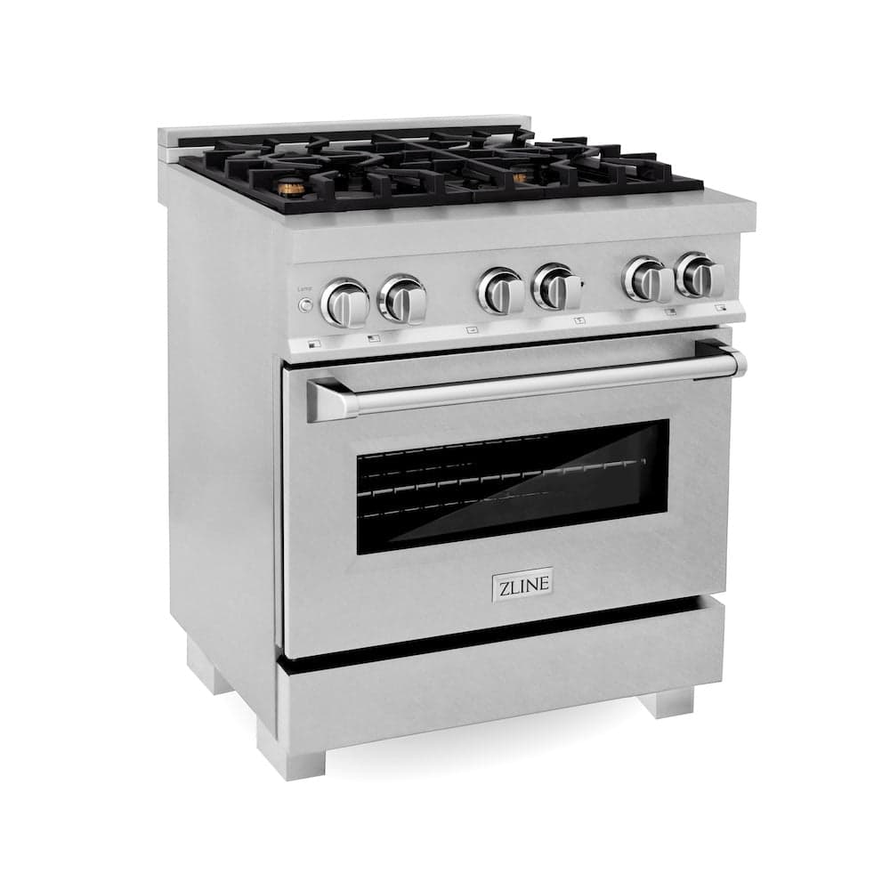 30" 4.0 cu. ft. Dual Fuel Range with Gas Stove and Electric Oven in DuraSnow® (RAS-30) -DuraSnow® with Brass Burners