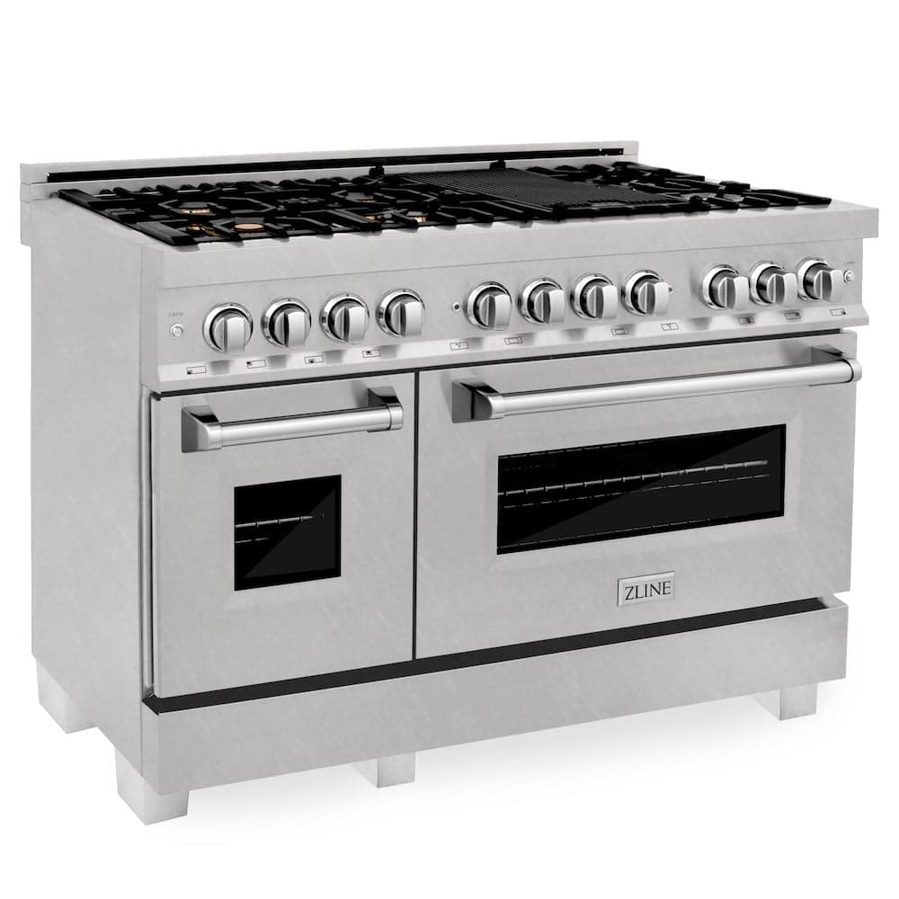 48" 6.0 cu. ft. Dual Fuel Range with Gas Stove and Electric Oven in DuraSnow® (RAS-48) -DuraSnow® with Brass Burners