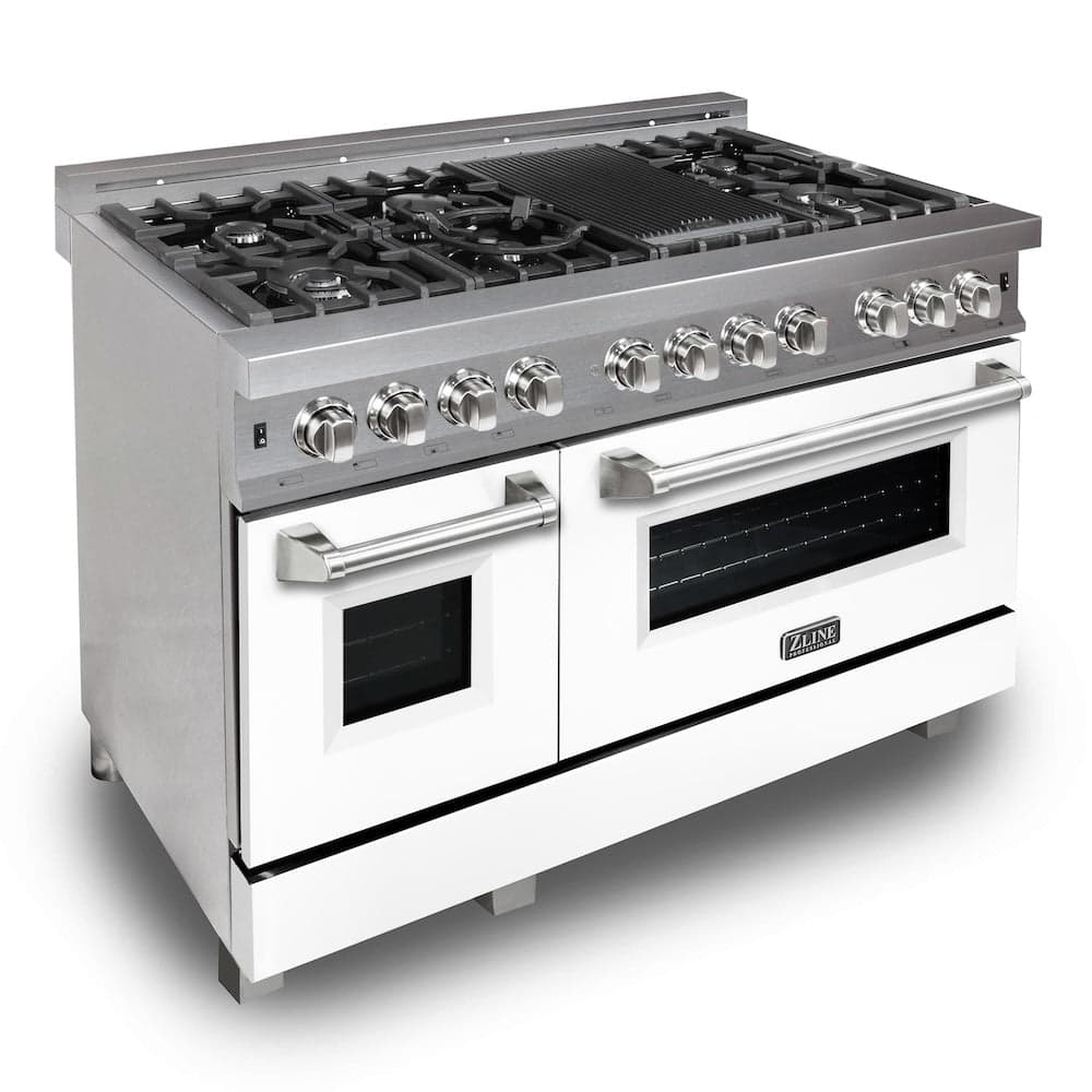 48" 6.0 cu. ft. Dual Fuel Range with Gas Stove and Electric Oven and White Matte Door