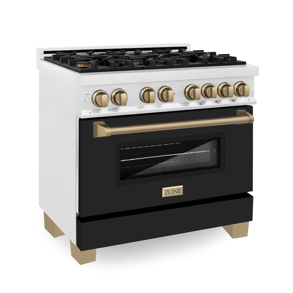 AutographEdition 36 in. 4.6 cu. ft. Dual Fuel Range with Gas Stove and Electric Oven in Fingerprint Resistant DuraSnow Stainless Steel with Black Matte Door and Champagne Bronze Accents