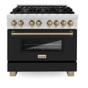 AutographEdition 36 in. 4.6 cu. ft. Dual Fuel Range with Gas Stove and Electric Oven in Fingerprint Resistant DuraSnow Stainless Steel with Black Matte Door and Champagne Bronze Accents view 3