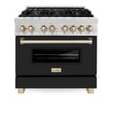 AutographEdition 36 in. 4.6 cu. ft. Dual Fuel Range with Gas Stove and Electric Oven in Fingerprint Resistant DuraSnow Stainless Steel with Black Matte Door and Polished Gold Accents view 3