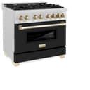 AutographEdition 36 in. 4.6 cu. ft. Dual Fuel Range with Gas Stove and Electric Oven in Fingerprint Resistant DuraSnow Stainless Steel with Black Matte Door and Polished Gold Accents view 5