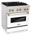 Autograph Edition 30" 4.0 cu. ft. Dual Fuel Range with Gas Stove and Electric Oven with White Matte Door and Gold Accents view 3
