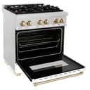 Autograph Edition 30" 4.0 cu. ft. Dual Fuel Range with Gas Stove and Electric Oven with White Matte Door and Gold Accents view 4