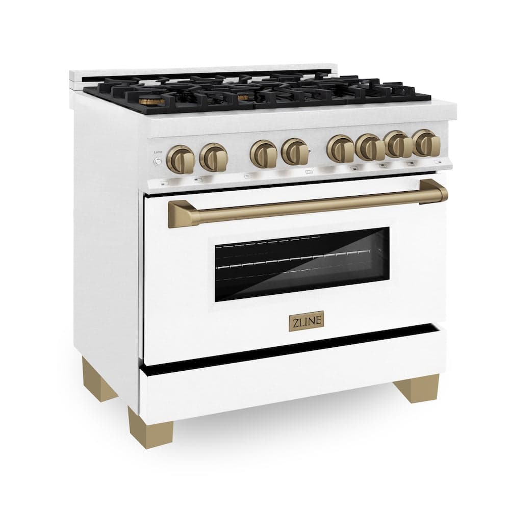 Autograph Edition 36" 4.6 cu. ft. Dual Fuel Range with Gas Stove and Electric Oven with White Matte Door and Champagne Bronze Accents