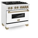 Autograph Edition 36" 4.6 cu. ft. Dual Fuel Range with Gas Stove and Electric Oven with White Matte Door and Champagne Bronze Accents view 4