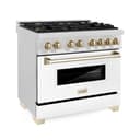 Autograph Edition 36" 4.6 cu. ft. Dual Fuel Range with Gas Stove and Electric Oven with White Matte Door and Gold Accents view 1