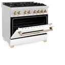 Autograph Edition 36" 4.6 cu. ft. Dual Fuel Range with Gas Stove and Electric Oven with White Matte Door and Gold Accents view 4