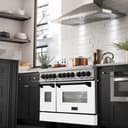 Autograph Edition 48" 6.0 cu. ft. Dual Fuel Range with Gas Stove and Electric Oven with White Matte Door and Matte Black Accents view 1