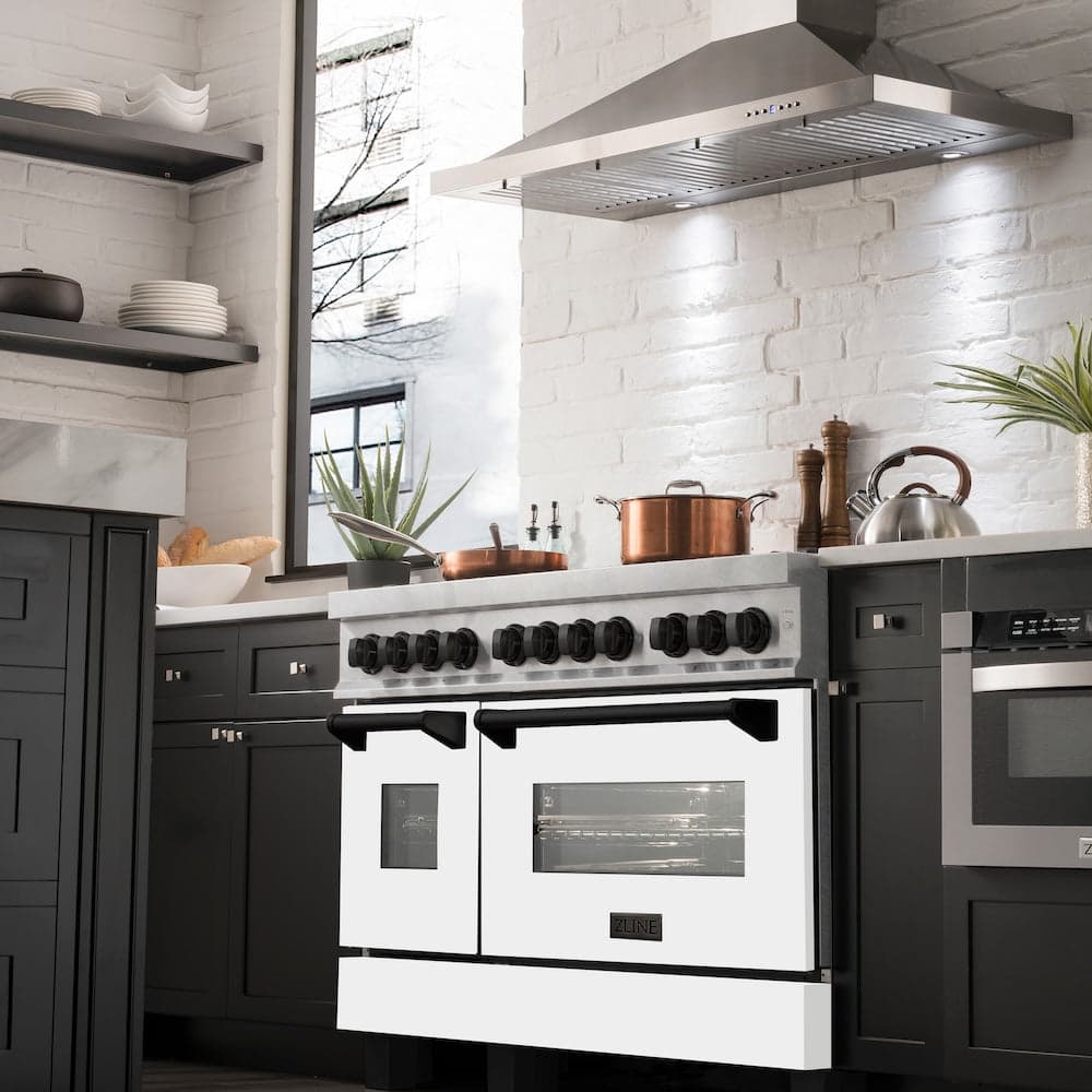 Autograph Edition 48" 6.0 cu. ft. Dual Fuel Range with Gas Stove and Electric Oven with White Matte Door and Matte Black Accents
