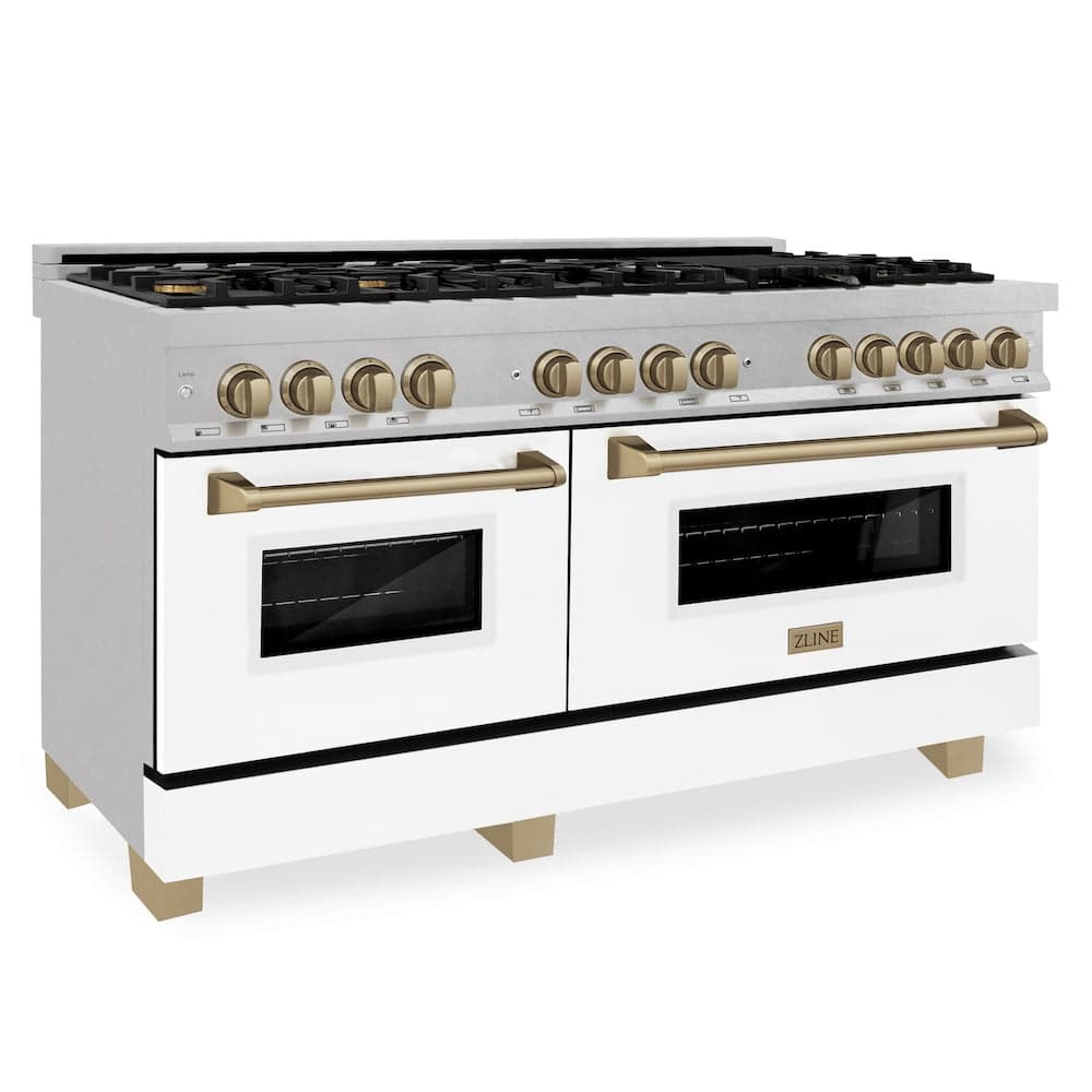 Autograph Edition 60" 7.4 cu. ft. Dual Fuel Range with Gas Stove and Electric Oven with White Matte Door and Champagne Bronze Accents