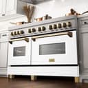 Autograph Edition 60" 7.4 cu. ft. Dual Fuel Range with Gas Stove and Electric Oven with White Matte Door and Gold Accents view 2