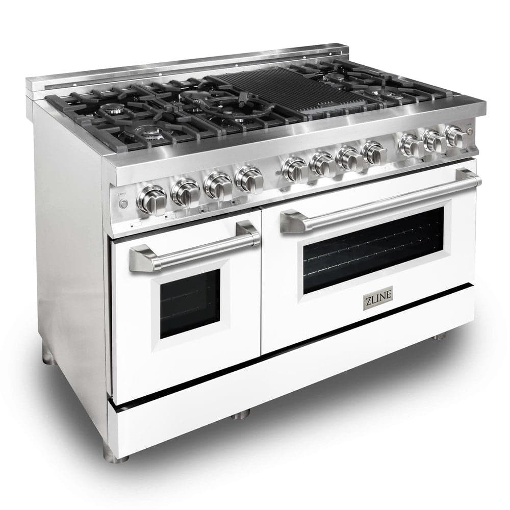 48" 6.0 cu. ft. Dual Fuel Range with Gas Stove and Electric Oven and White Matte Door