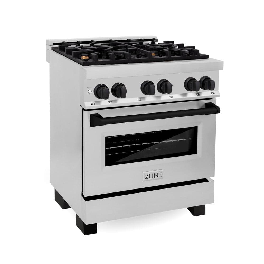 30" 4.0 cu. ft. Dual Fuel Range with Gas Stove and Electric Oven in Stainless Steel with Matte Black Accents