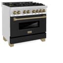 ZLINE Autograph Edition 36 in. 4.6 cu. ft. Legacy Dual Fuel Range with 6 Burner Gas Cooktop and Electric Convection Oven in Stainless Steel with Black Matte Door and Champagne Bronze Accents (RAZ-BLM-36-CB) view 6