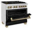ZLINE Autograph Edition 36 in. 4.6 cu. ft. Legacy Dual Fuel Range with 6 Burner Gas Cooktop and Electric Convection Oven in Stainless Steel with Black Matte Door and Champagne Bronze Accents (RAZ-BLM-36-CB) view 7