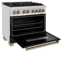 ZLINE Autograph Edition 36 in. 4.6 cu. ft. Legacy Dual Fuel Range with 6 Burner Gas Cooktop and Electric Convection Oven in Stainless Steel with Black Matte Door and Champagne Bronze Accents (RAZ-BLM-36-CB) view 8
