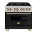 ZLINE Autograph Edition 36 in. 4.6 cu. ft. Legacy Dual Fuel Range with 6 Burner Gas Cooktop and Electric Convection Oven in Stainless Steel with Black Matte Door and Champagne Bronze Accents (RAZ-BLM-36-CB) view 10