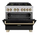 ZLINE Autograph Edition 36 in. 4.6 cu. ft. Legacy Dual Fuel Range with 6 Burner Gas Cooktop and Electric Convection Oven in Stainless Steel with Black Matte Door and Champagne Bronze Accents (RAZ-BLM-36-CB) view 11