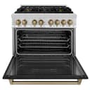 ZLINE Autograph Edition 36 in. 4.6 cu. ft. Legacy Dual Fuel Range with 6 Burner Gas Cooktop and Electric Convection Oven in Stainless Steel with Black Matte Door and Champagne Bronze Accents (RAZ-BLM-36-CB) view 12